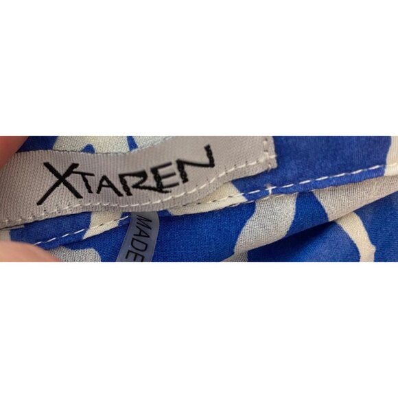 Xtaren Sleeveless Blue & White Leaf Print Dress With Belt Large - Picture 4 of 9